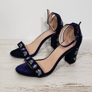 Madden Girl  Purple Velvet  Embroidered Floral Open Toe Heels  Behave  Size 10